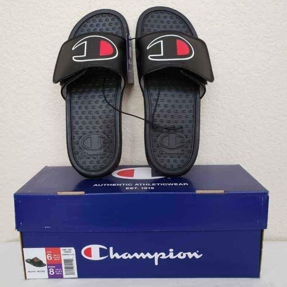 New‎ Champion Unisex Slides Sandals Black Men's Size 6 (Women's Size 8)